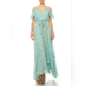 Maison Tara Floral Off the Shoulder Strap Dress